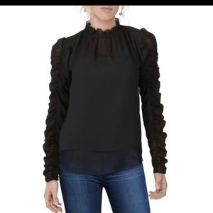 See by Chloe Womens Black Ruffled Trim Ruched Top Blouse
